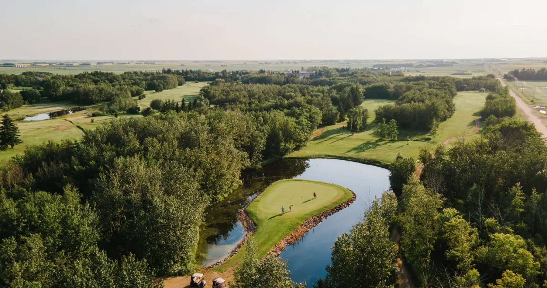 Aerial view of a river valley in Alberta